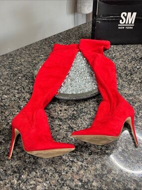 Steve Madden Bright Red Suede Over-the-Knee Stiletto Boots 7.5